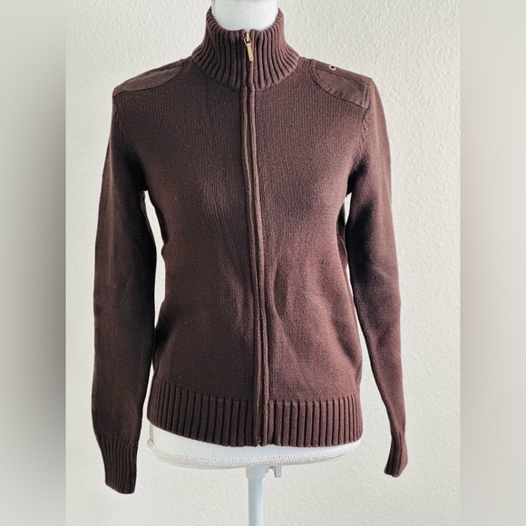 Ralph Lauren Sweaters - Lauren Ralph Lauren Women Knit Full Zip Long Sleeve Sweater In Brown Size Medium